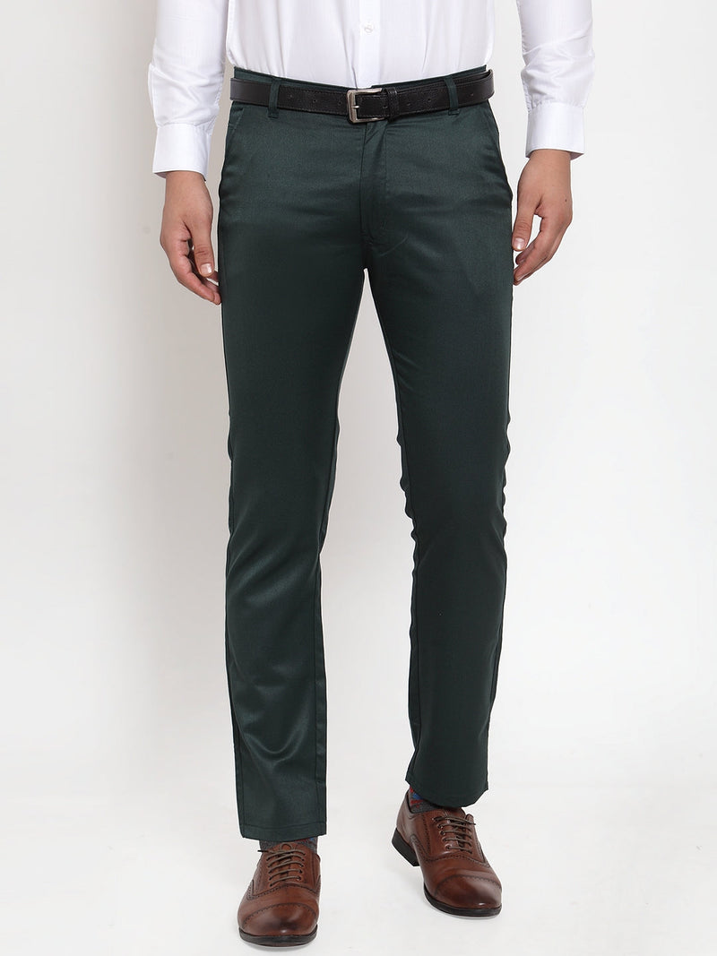 Jainish Men's Olive Tapered Fit Formal Trousers