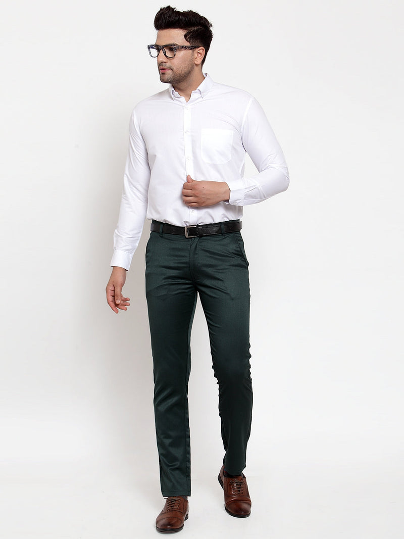 Jainish Men's Olive Tapered Fit Formal Trousers