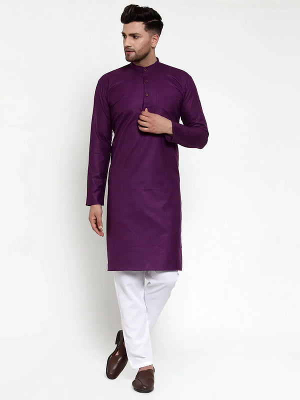 Men Purple & White Solid Kurta with Churidar ( JOKP 532 Purple )