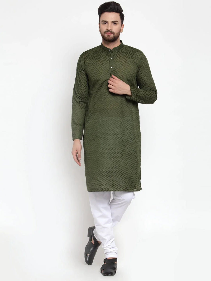 Jompers Men Olive Green Chikan Kurta Only ( KO 561 Olive )