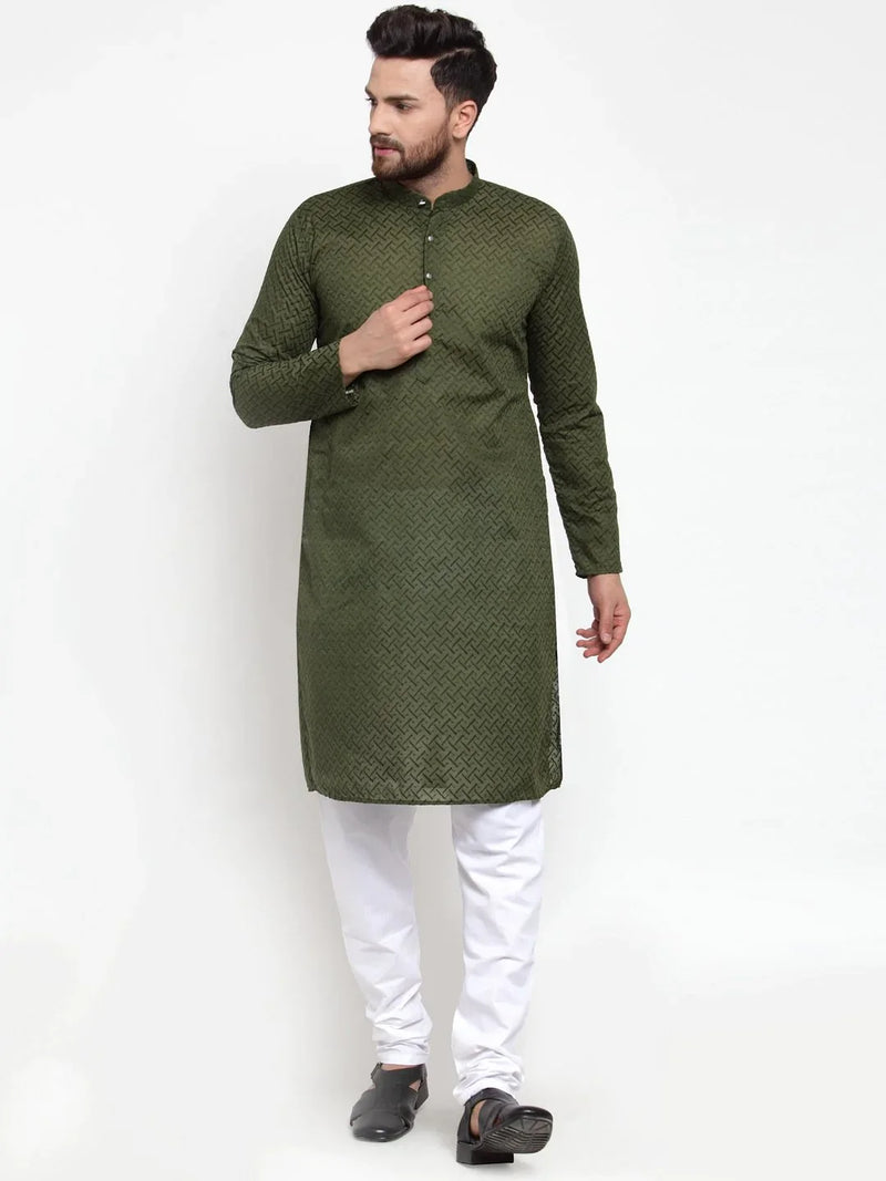 Jompers Men Olive Green Chikan Kurta Only ( KO 561 Olive )