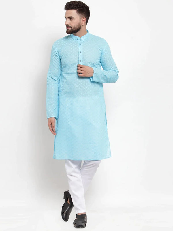 Jompers Men Sky Blue Chikan Kurta Only ( KO 561 Sky )