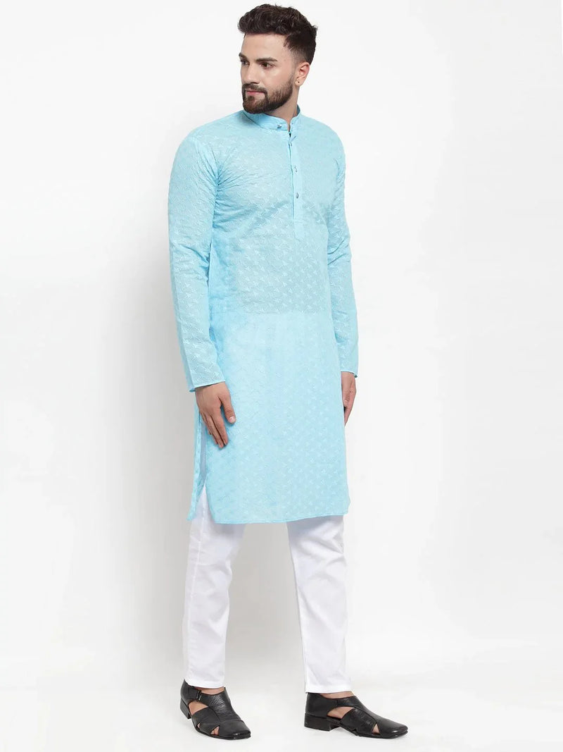 Jompers Men Sky Blue Chikan Kurta Only ( KO 561 Sky )