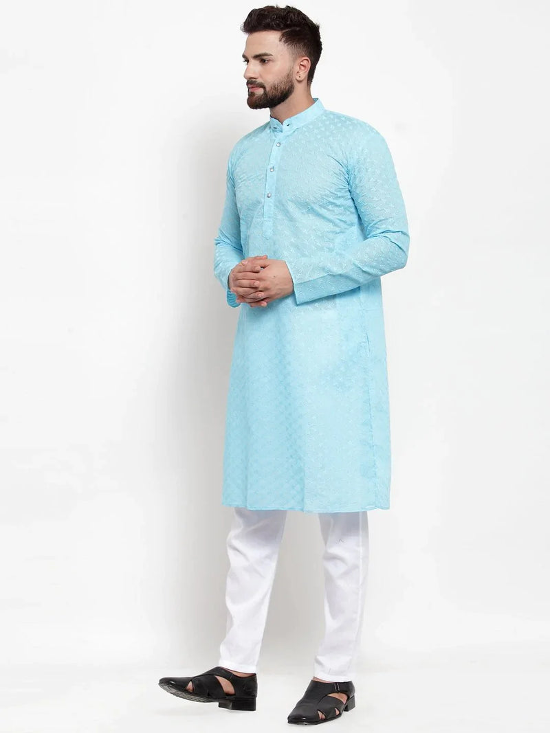 Jompers Men Sky Blue Chikan Kurta Only ( KO 561 Sky )