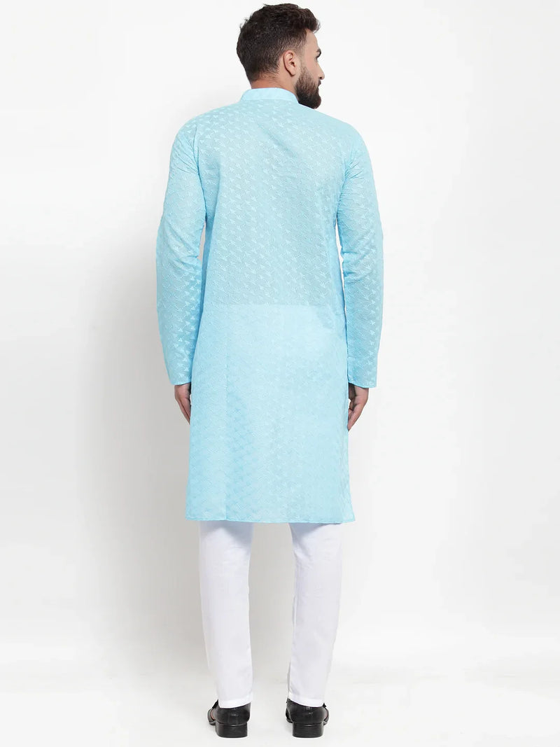 Jompers Men Sky Blue Chikan Kurta with Churidar ( JOKP 561 Sky )