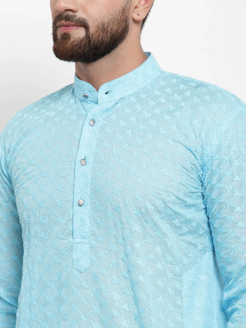 Jompers Men Sky Blue Chikan Kurta with Churidar ( JOKP 561 Sky )