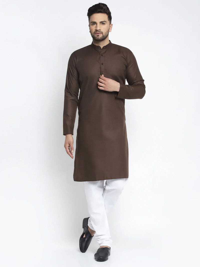 Jompers Men's Coffee Cotton Solid Kurta Only ( KO 611 Coffee )