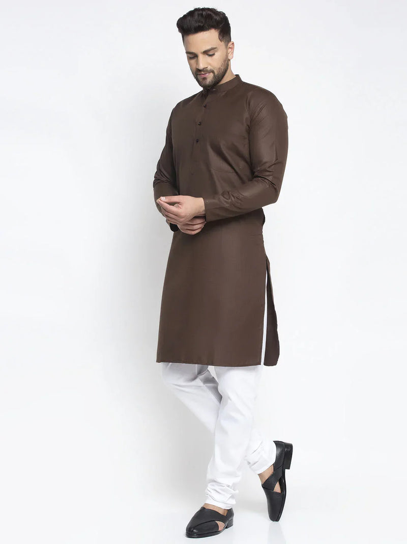 Jompers Men's Coffee Cotton Solid Kurta Payjama Sets ( JOKP 611 Coffee )