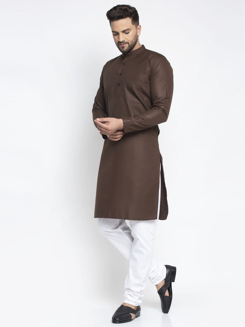 Jompers Men's Coffee Cotton Solid Kurta Payjama Sets