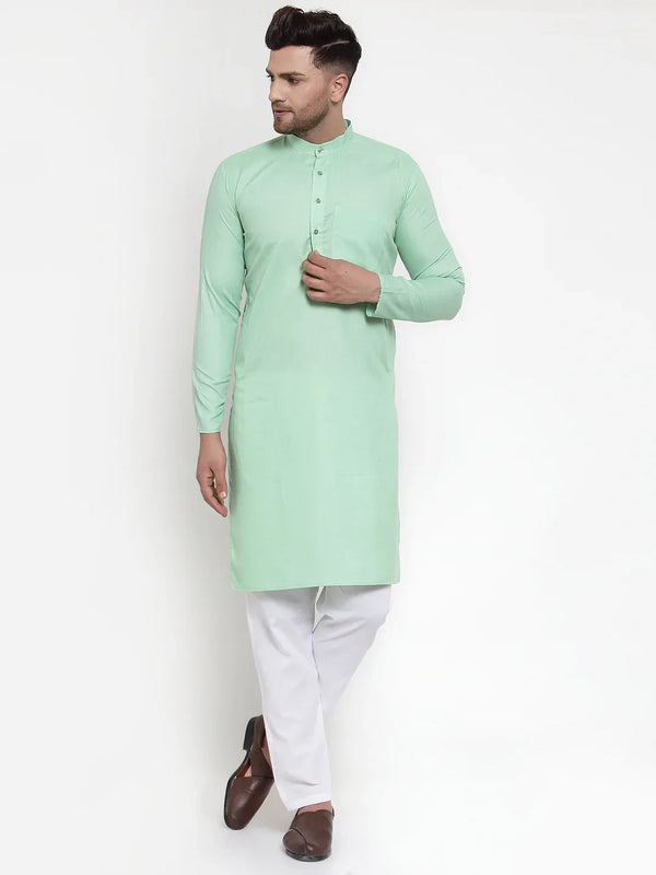 Jompers Men Green & White Solid Kurta with Churidar ( JOKP 611 Green )