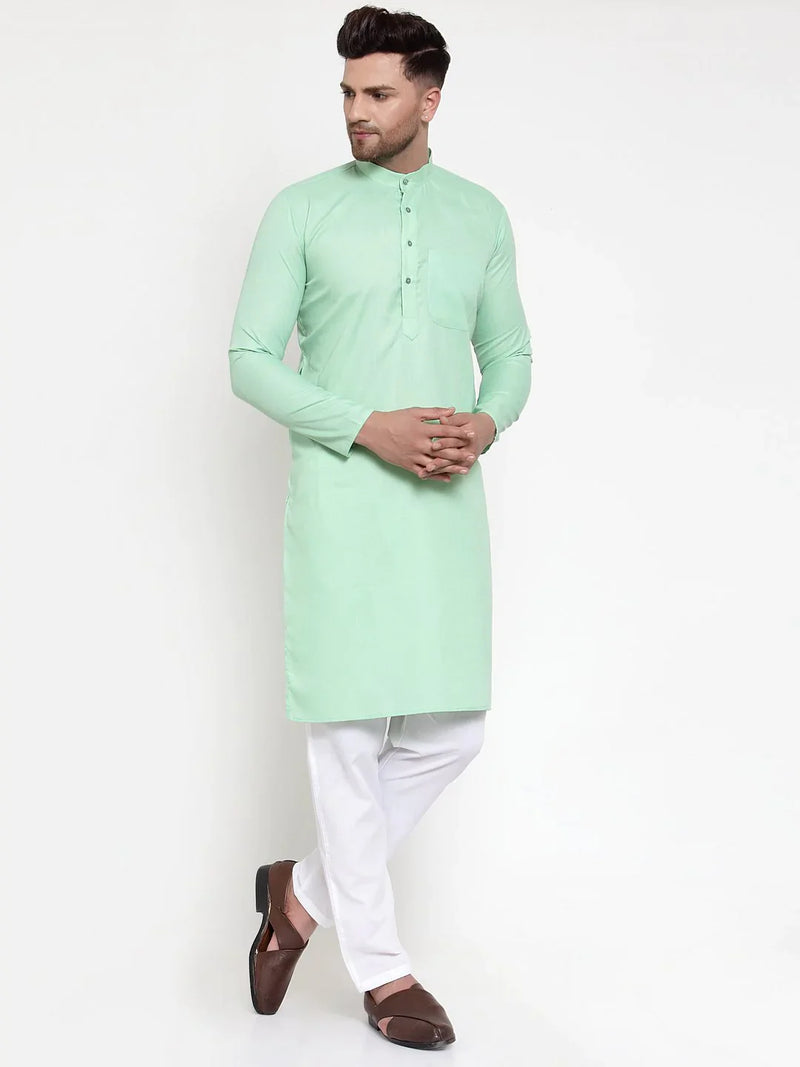 Jompers Men Green & White Solid Kurta Only ( KO 611 Green )