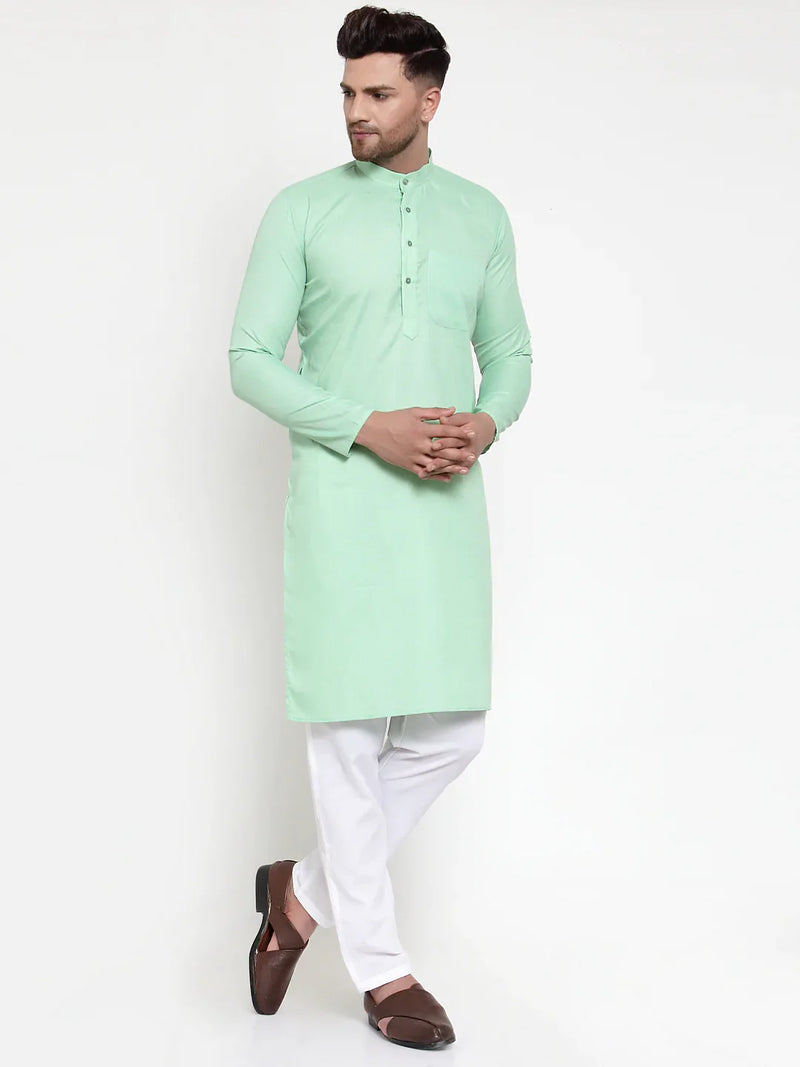 Jompers Men Green & White Solid Kurta with Churidar ( JOKP 611 Green )