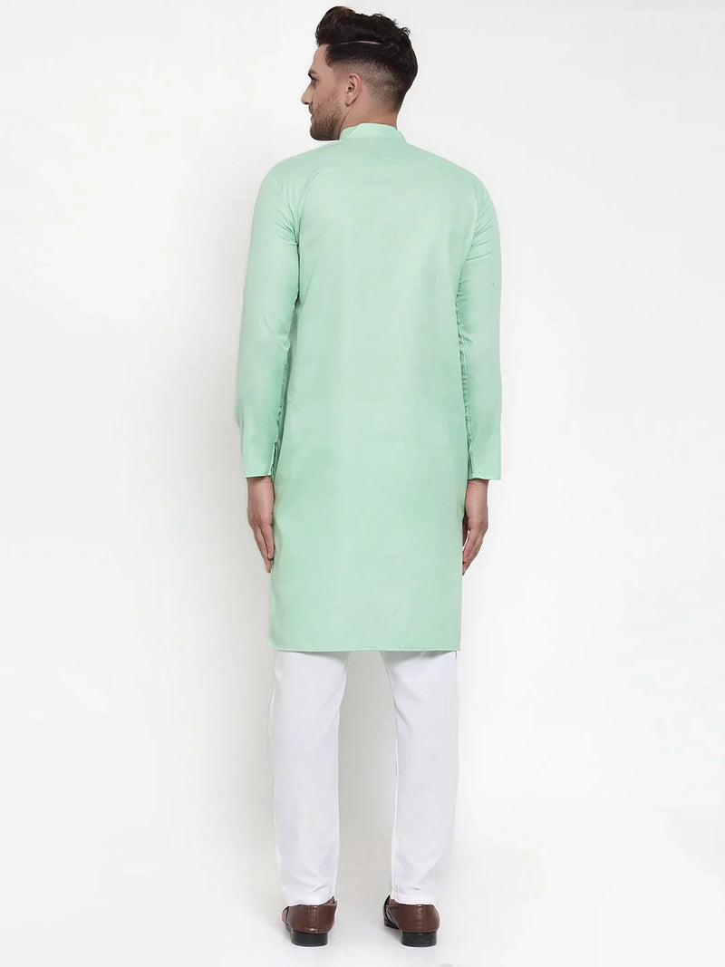 Jompers Men Green & White Solid Kurta Only ( KO 611 Green )