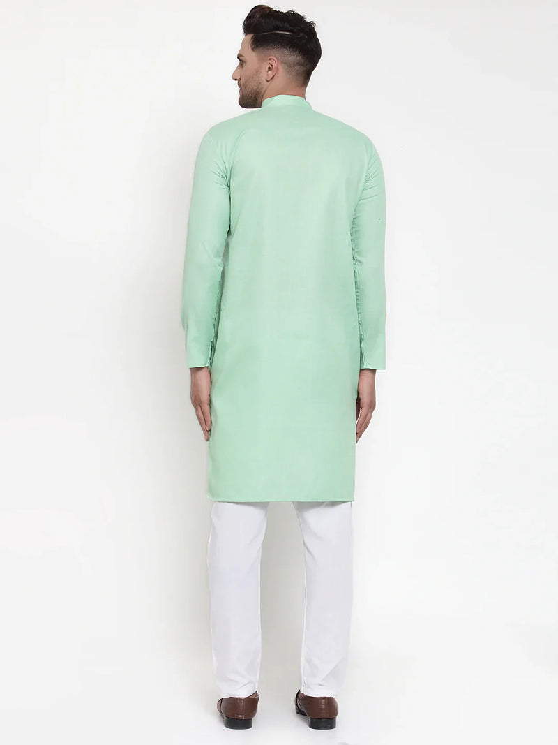 Jompers Men Green & White Solid Kurta with Churidar ( JOKP 611 Green )