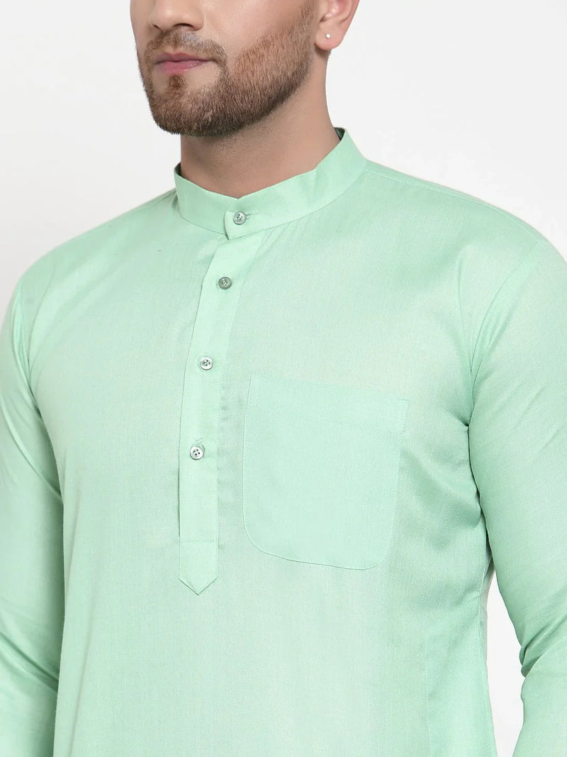 Jompers Men Green & White Solid Kurta Only ( KO 611 Green )