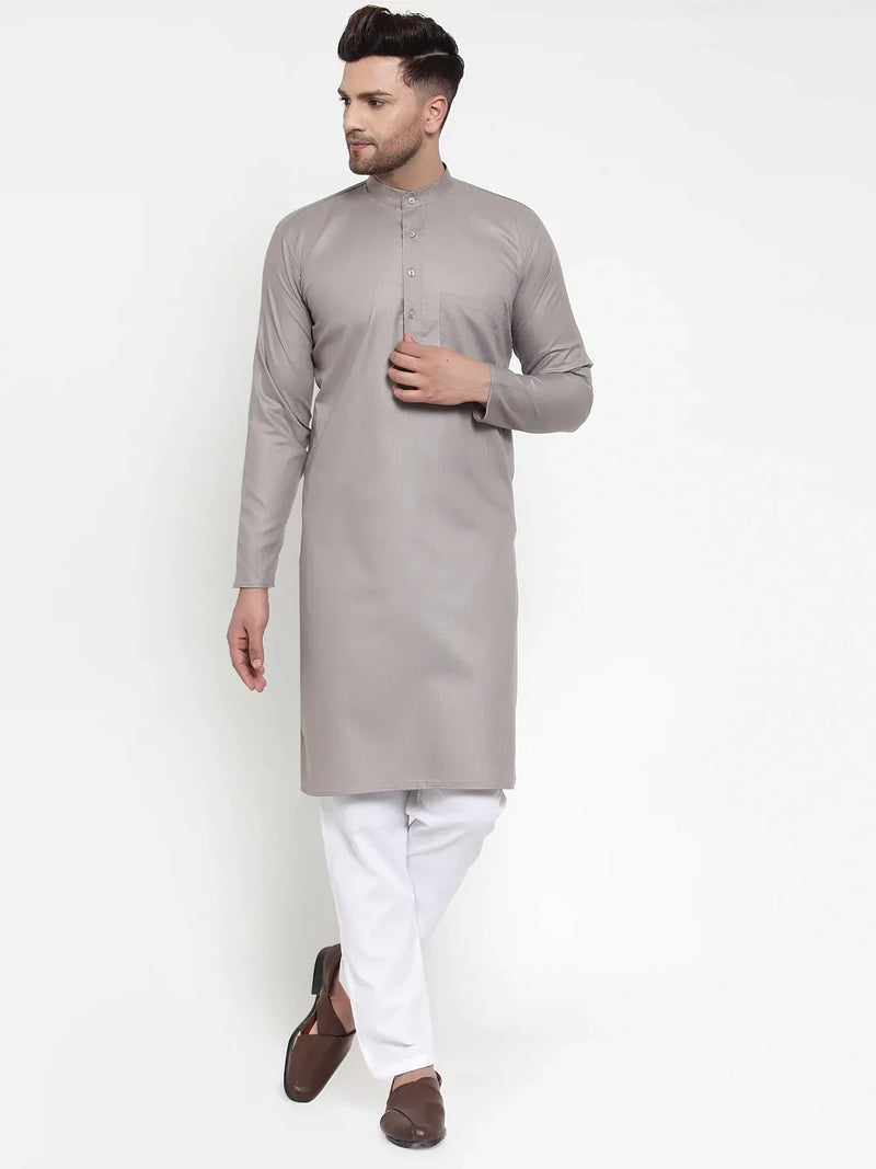 Jompers Men Grey & White Solid Kurta with Churidar ( JOKP 611 Grey )