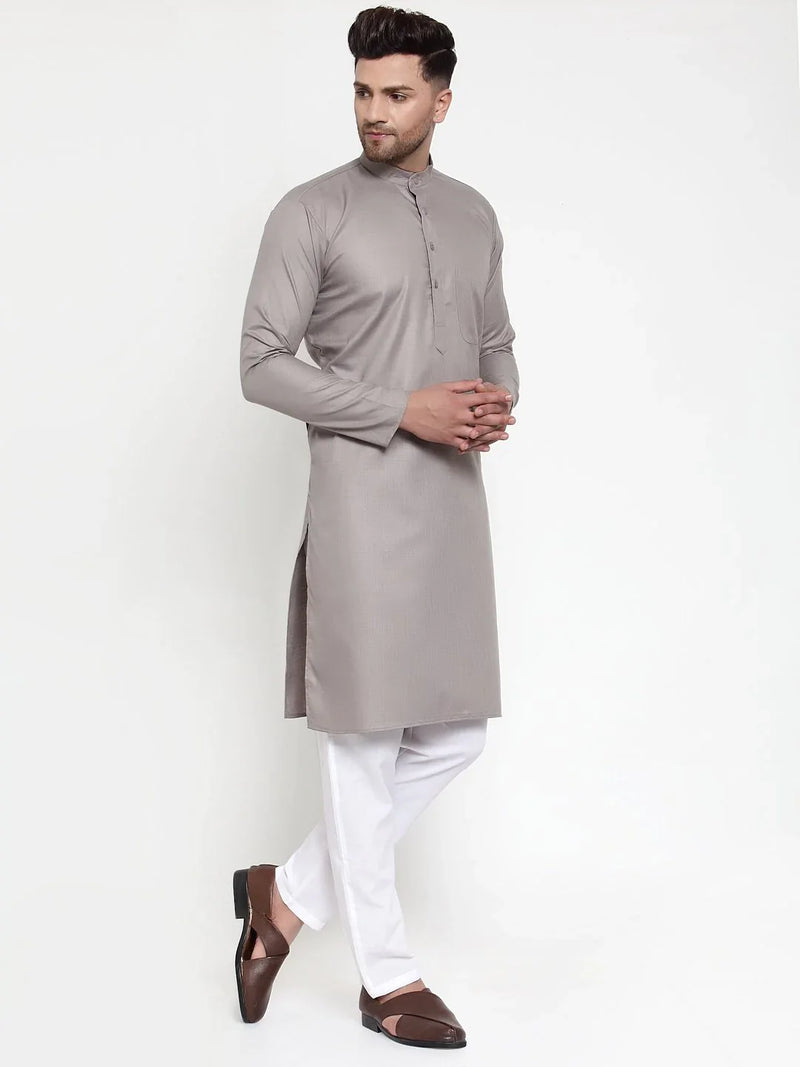 Jompers Men Grey & White Solid Kurta Only ( KO 611 Grey )