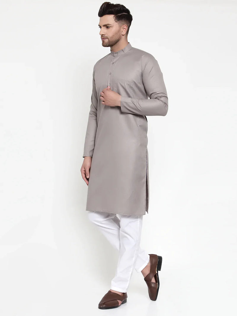 Jompers Men Grey & White Solid Kurta with Churidar ( JOKP 611 Grey )