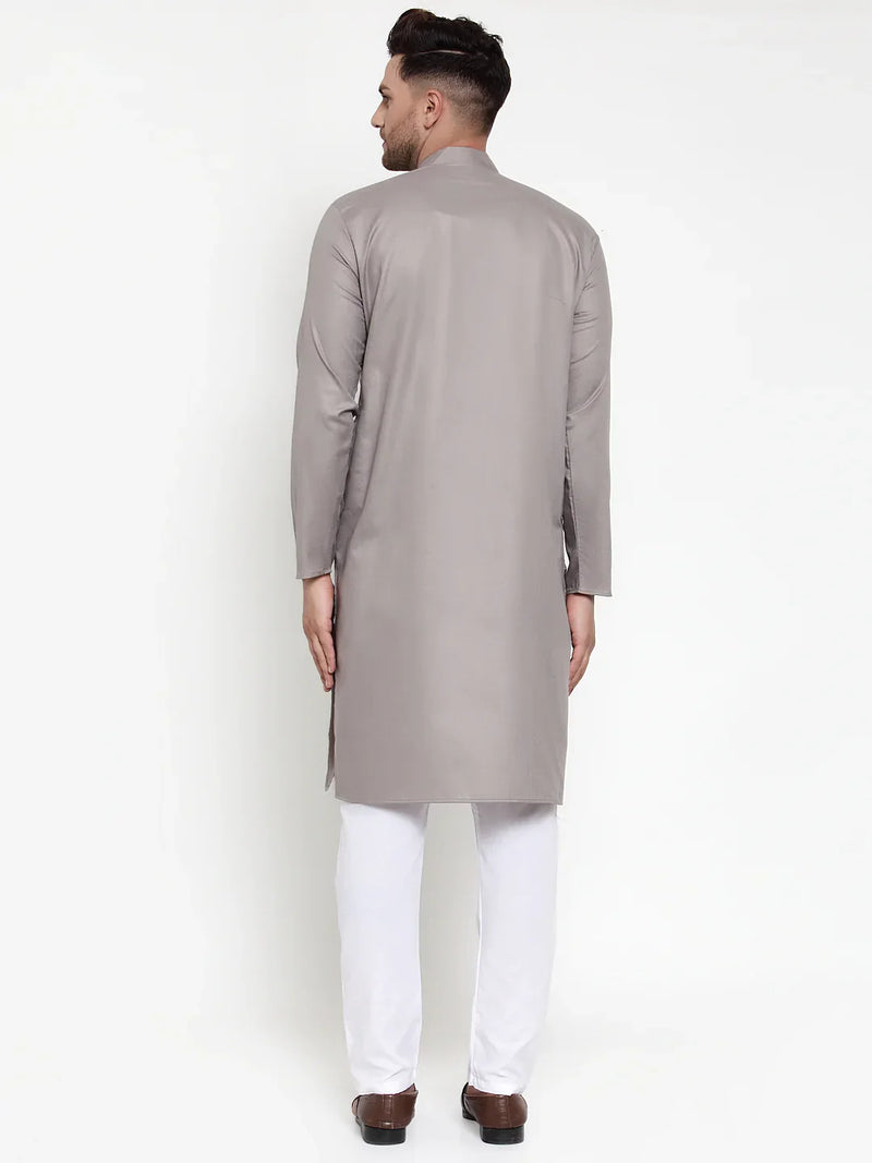 Jompers Men Grey & White Solid Kurta with Churidar ( JOKP 611 Grey )