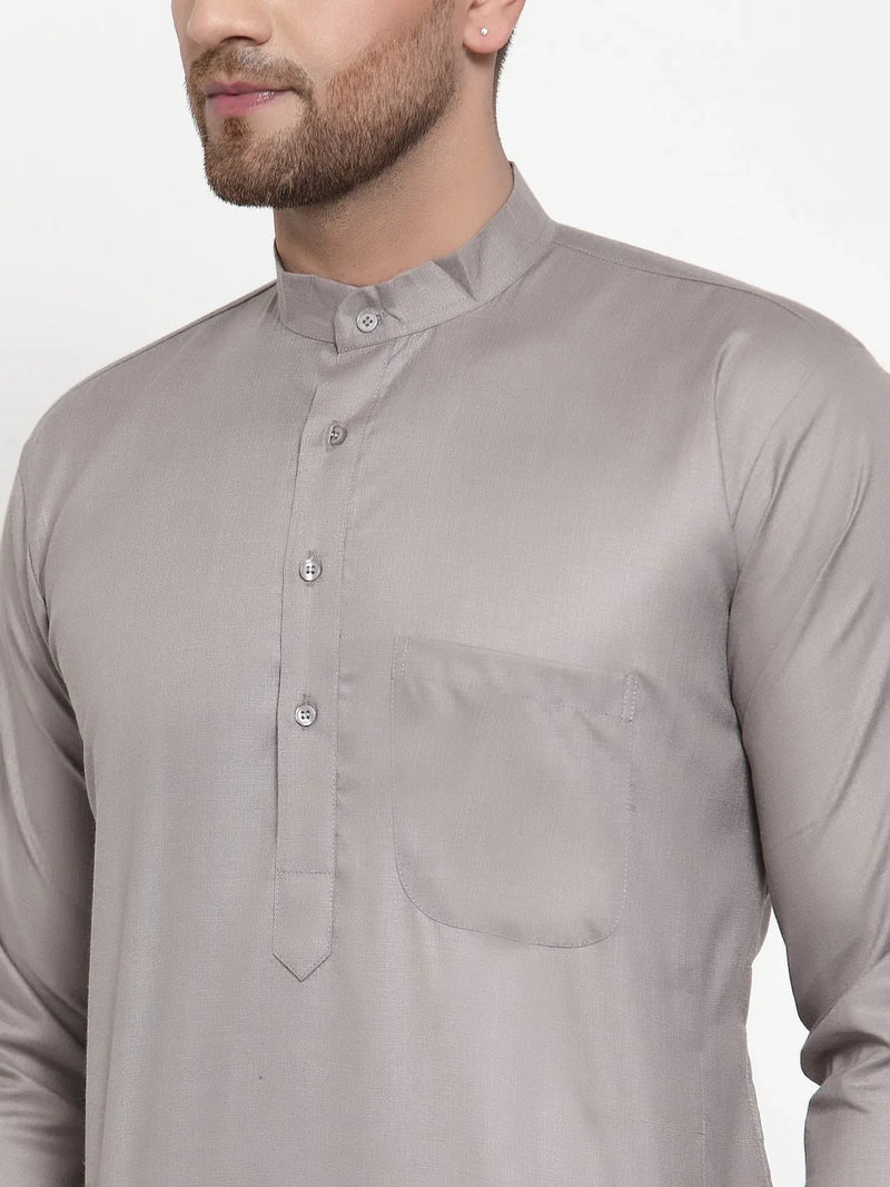 Jompers Men Grey & White Solid Kurta Only ( KO 611 Grey )