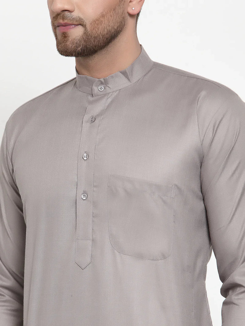 Jompers Men Grey & White Solid Kurta with Churidar ( JOKP 611 Grey )