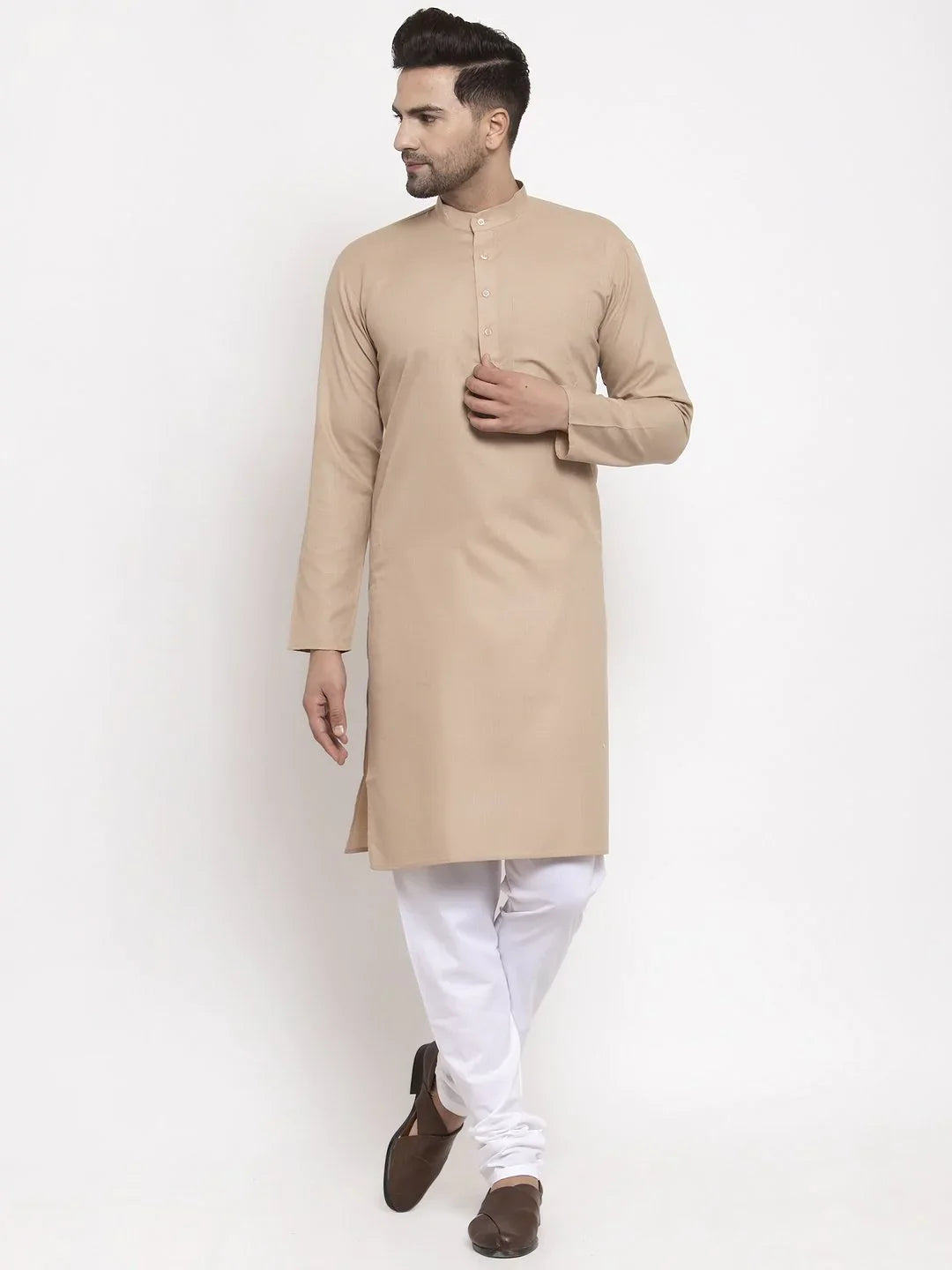 Jompers Men Light-Brown & White Solid Kurta Only ( KO 611 Light-Brown )