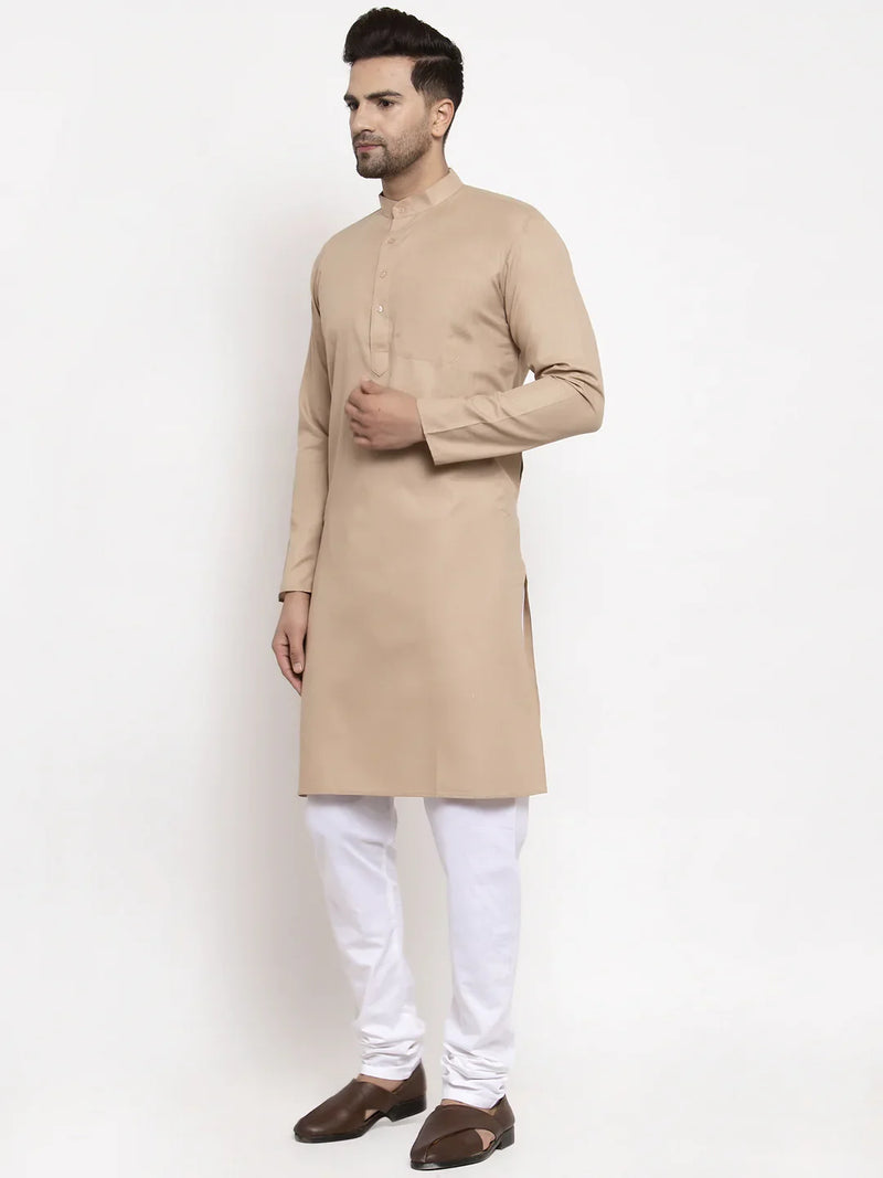 Jompers Men Light-Brown & White Solid Kurta with Churidar ( JOKP 611 Light-Brown )