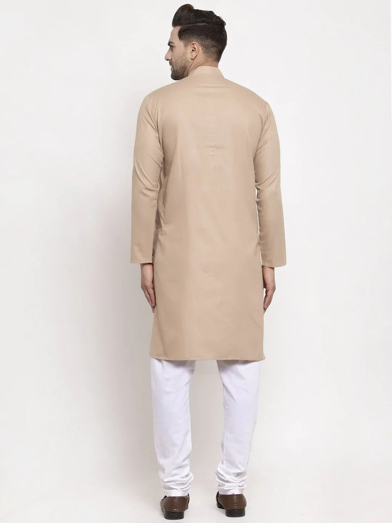 Jompers Men Light-Brown & White Solid Kurta Only ( KO 611 Light-Brown )