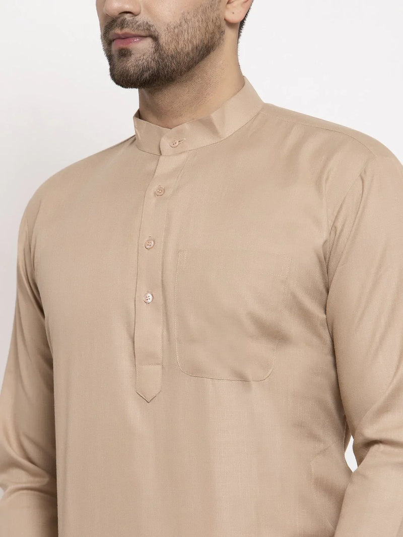 Jompers Men Light-Brown & White Solid Kurta Only ( KO 611 Light-Brown )