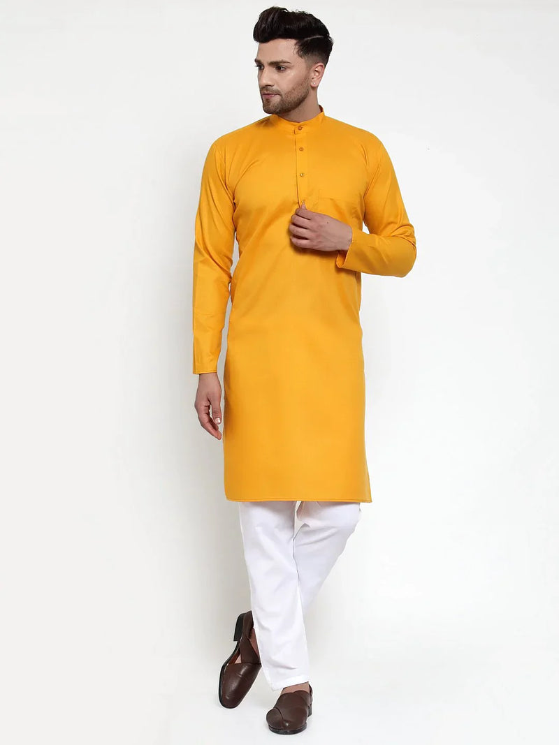 Jompers Men Mustard Yellow & White Solid Kurta Only ( KO 611 Mustard )