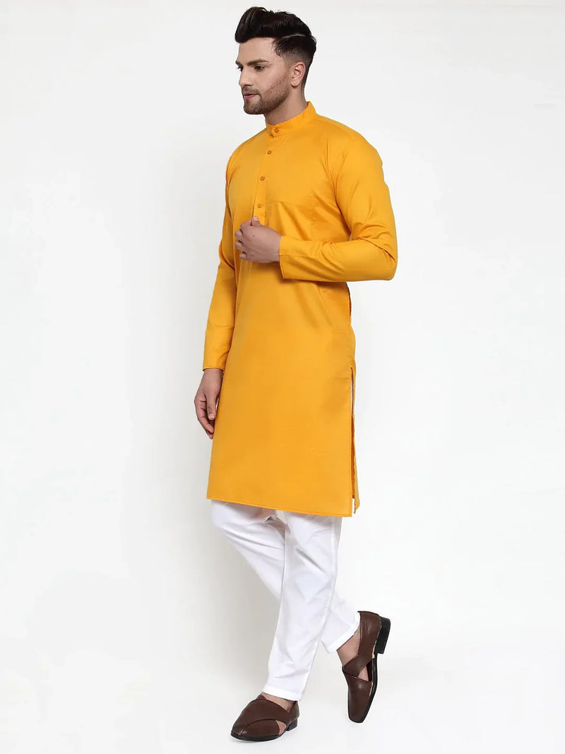 Jompers Men Mustard Yellow & White Solid Kurta Only ( KO 611 Mustard )