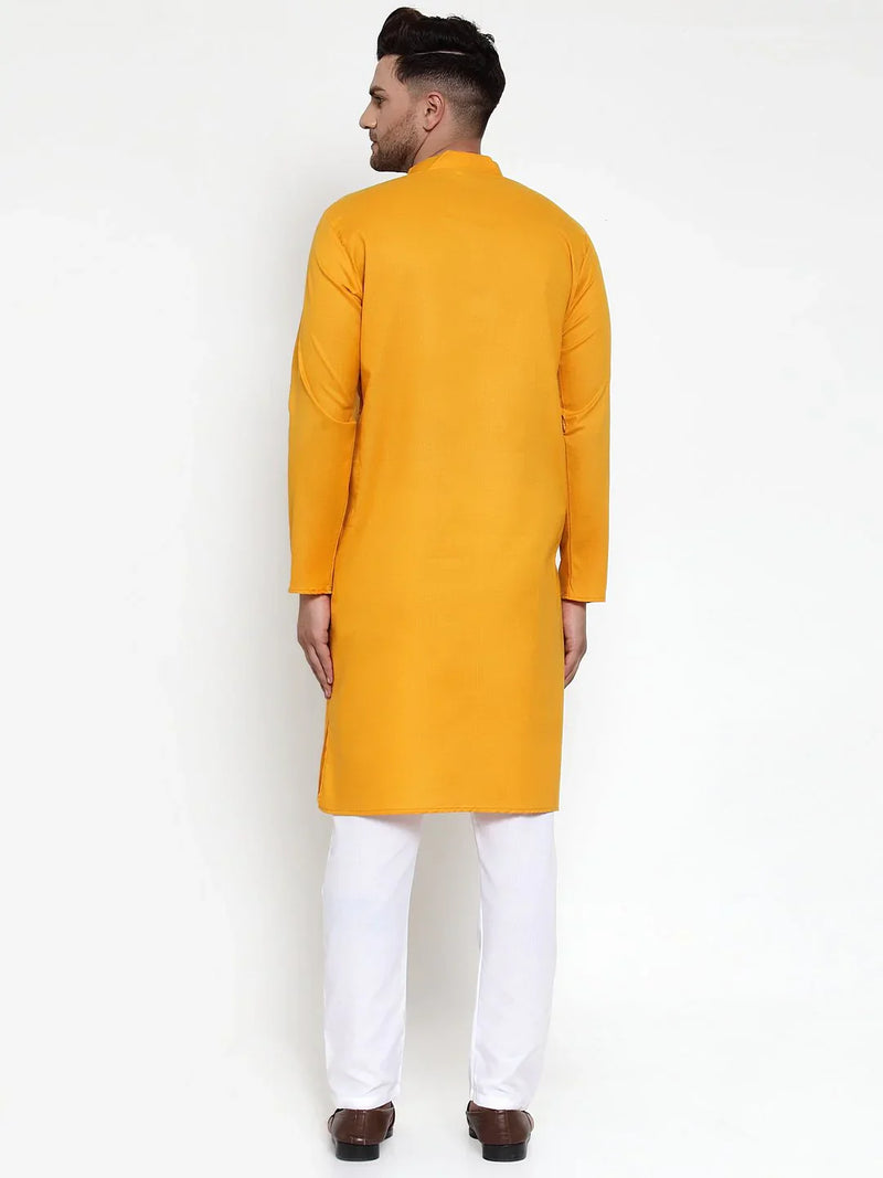 Jompers Men Mustard Yellow & White Solid Kurta Only ( KO 611 Mustard )