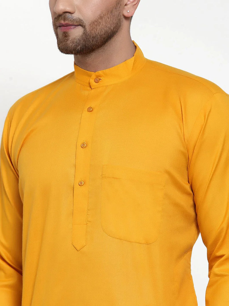 Jompers Men Mustard Yellow & White Solid Kurta Only ( KO 611 Mustard )