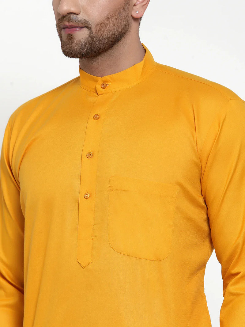 Jompers Men Mustard Yellow & White Solid Kurta with Churidar ( JOKP 611 Mustard )