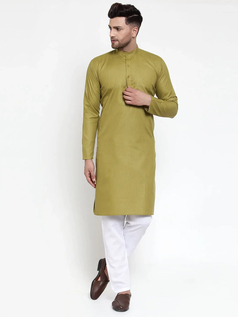 Jompers Men Olive Green & White Solid Kurta Only ( KO 611 Olive )