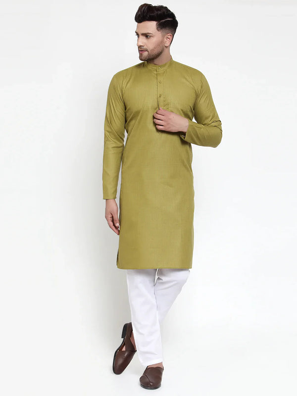 Jompers Men Olive Green & White Solid Kurta with Churidar ( JOKP 611 Olive )