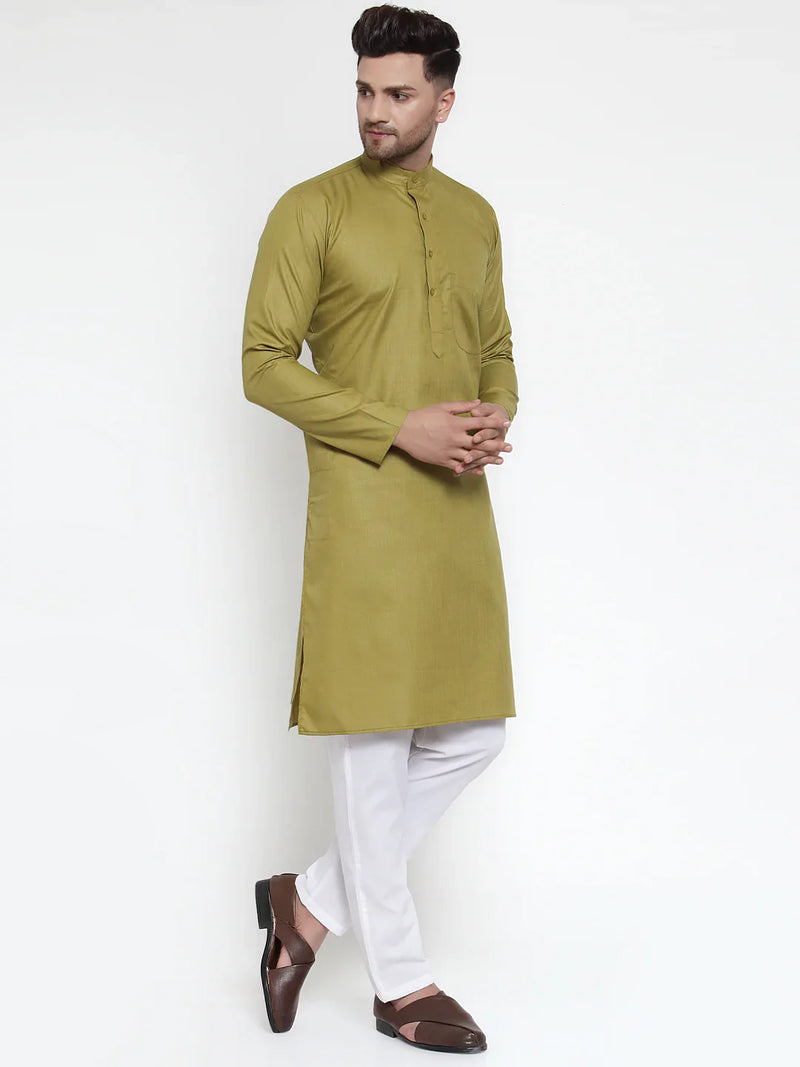 Jompers Men Olive Green & White Solid Kurta with Churidar ( JOKP 611 Olive )