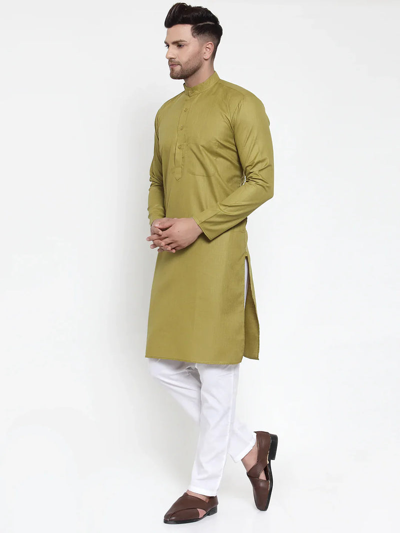 Jompers Men Olive Green & White Solid Kurta with Churidar ( JOKP 611 Olive )