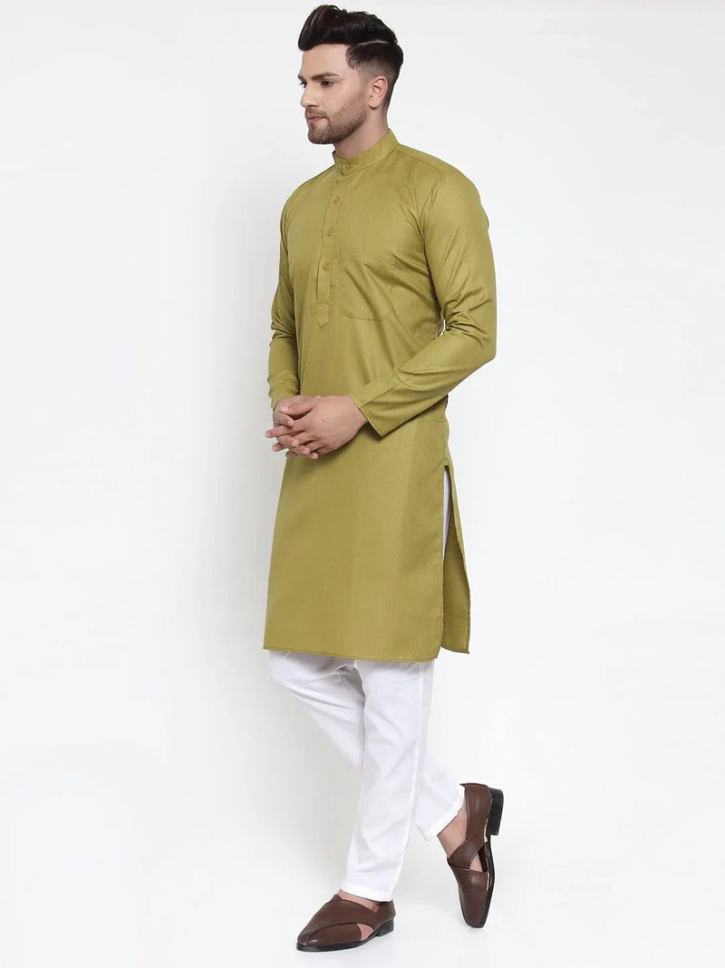 Jompers Men Olive Green & White Solid Kurta Only ( KO 611 Olive )