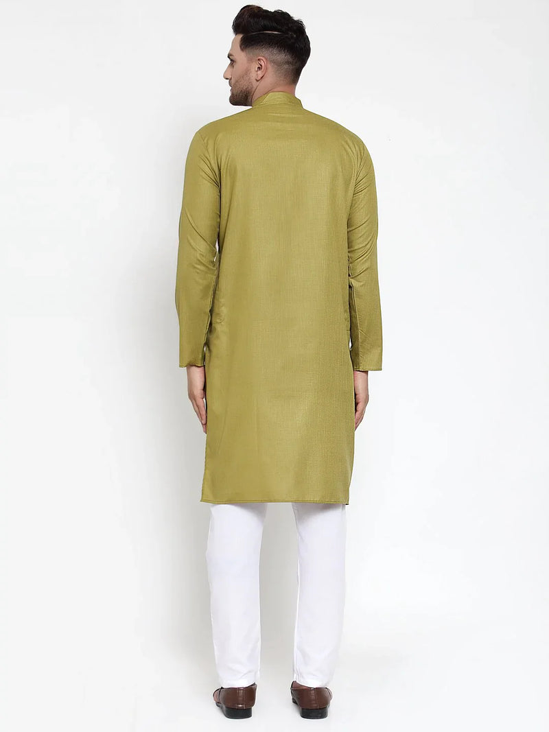 Jompers Men Olive Green & White Solid Kurta Only ( KO 611 Olive )