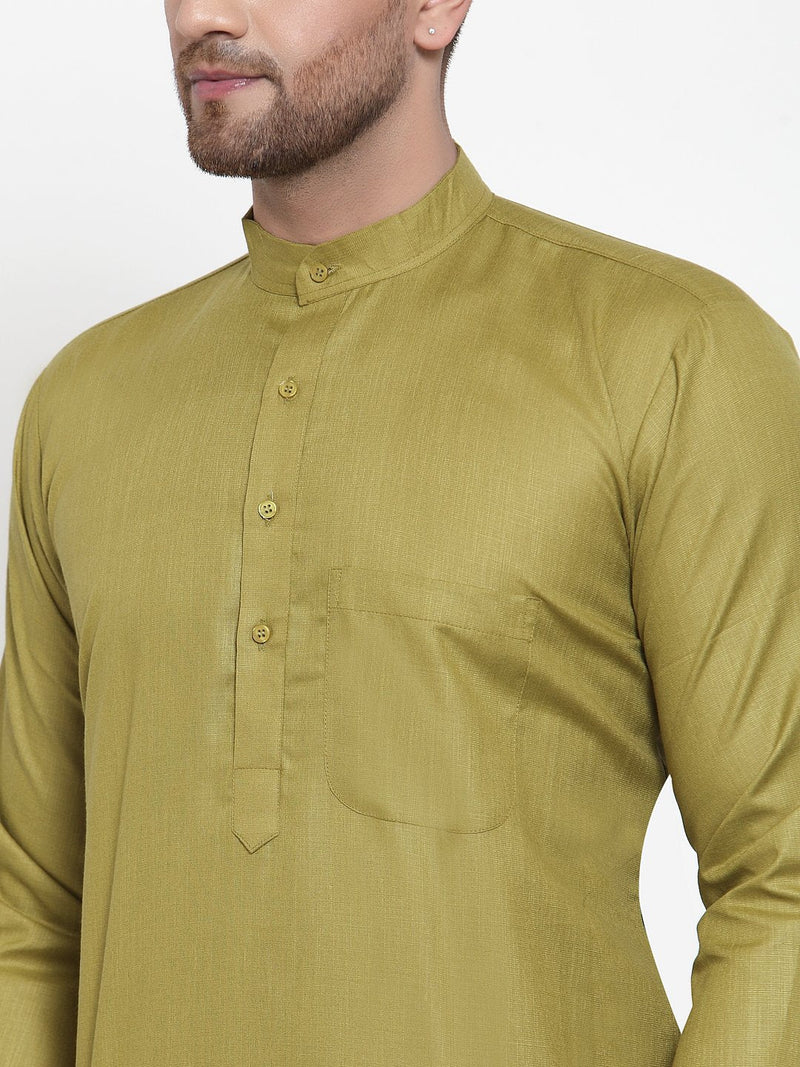 Jompers Men Olive Green & White Solid Kurta Only ( KO 611 Olive )