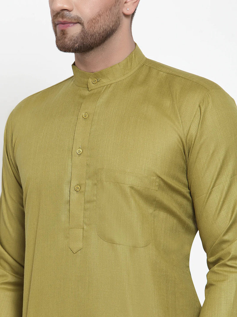 Jompers Men Olive Green & White Solid Kurta with Churidar ( JOKP 611 Olive )