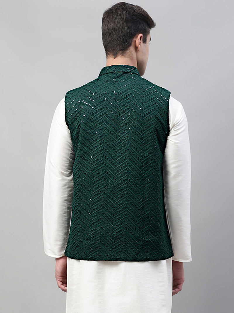 Men's Sequins Embroidered Rayon Nehru Jacket