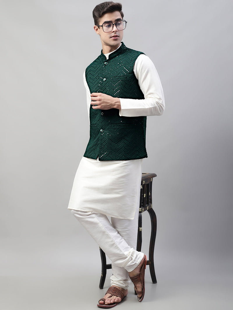 Men's Sequins Embroidered Rayon Nehru Jacket