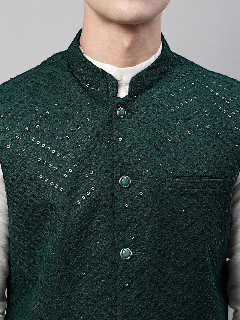 Men's Sequins Embroidered Rayon Nehru Jacket