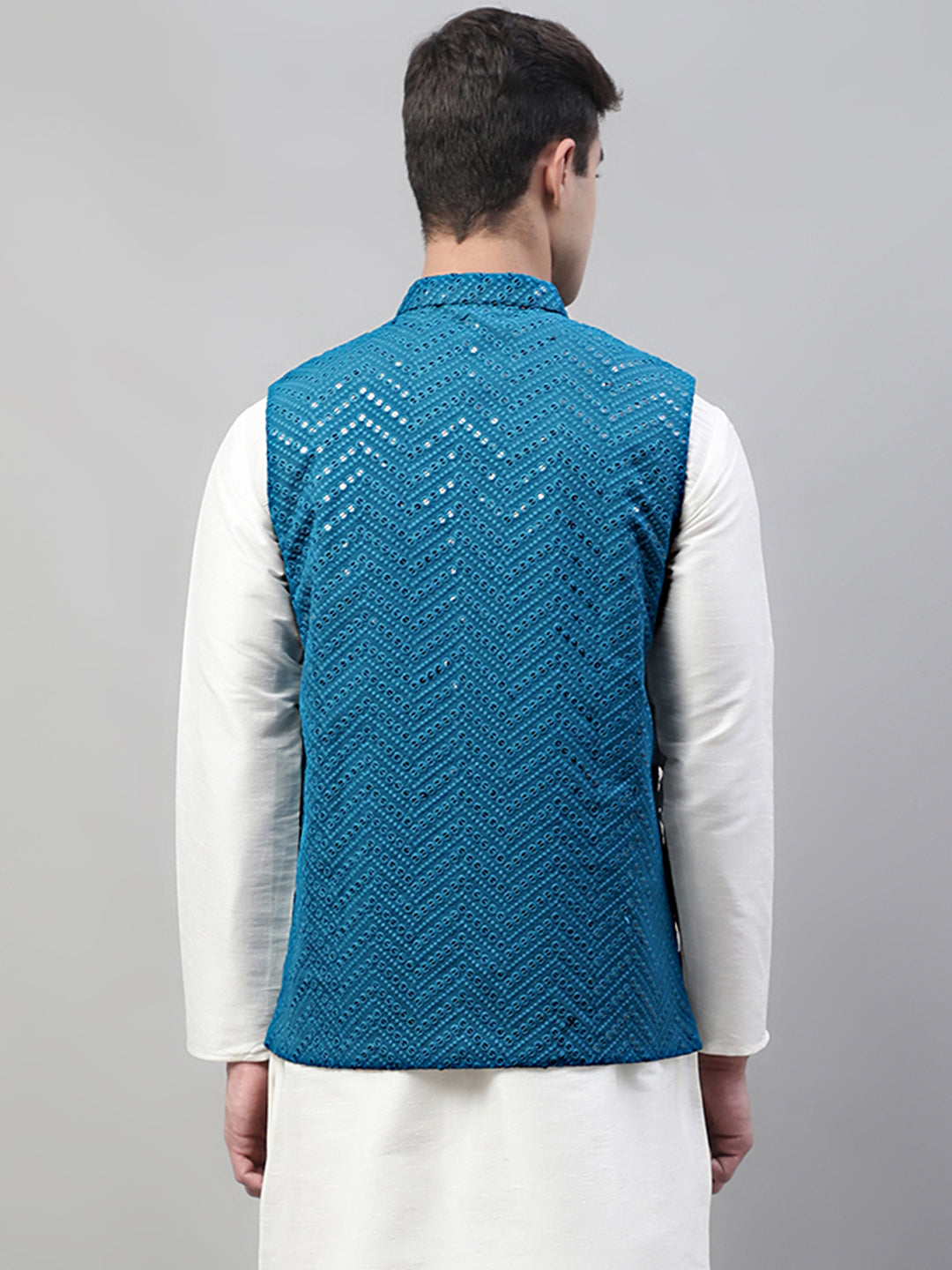 Men Sequins Embroidered Rayon Nehru Jacket