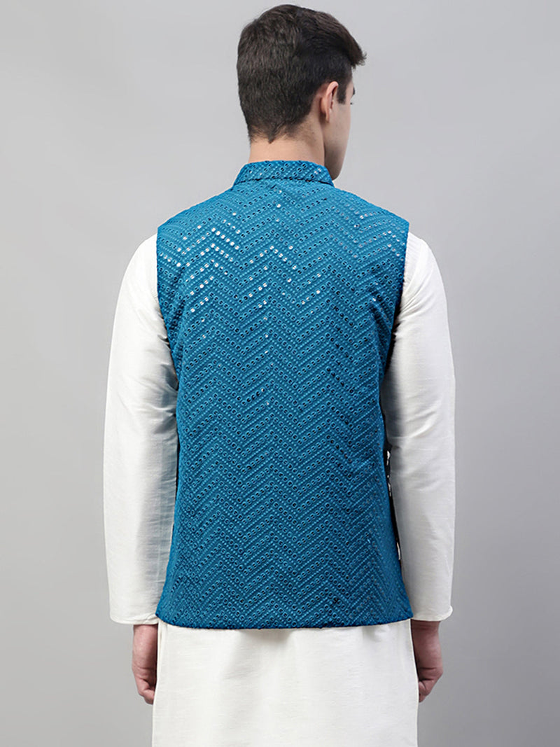 Men's Sequins Embroidered Rayon Nehru Jacket