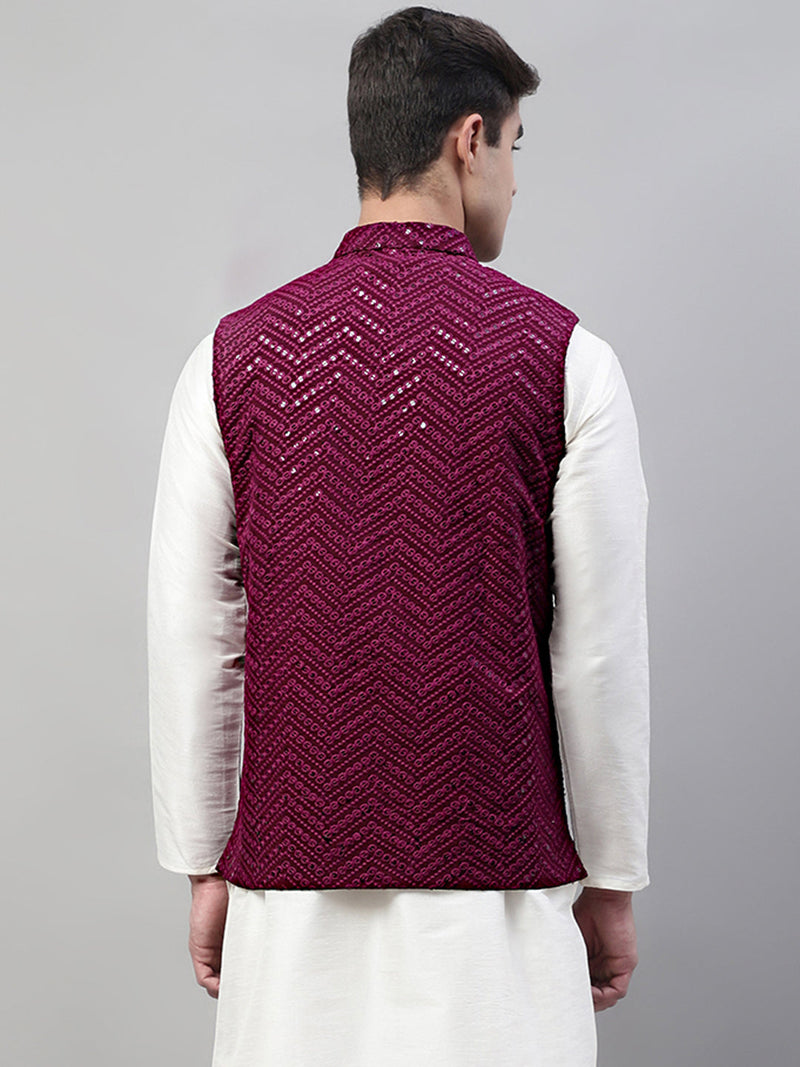 Men's Sequins Embroidered Rayon Nehru Jacket