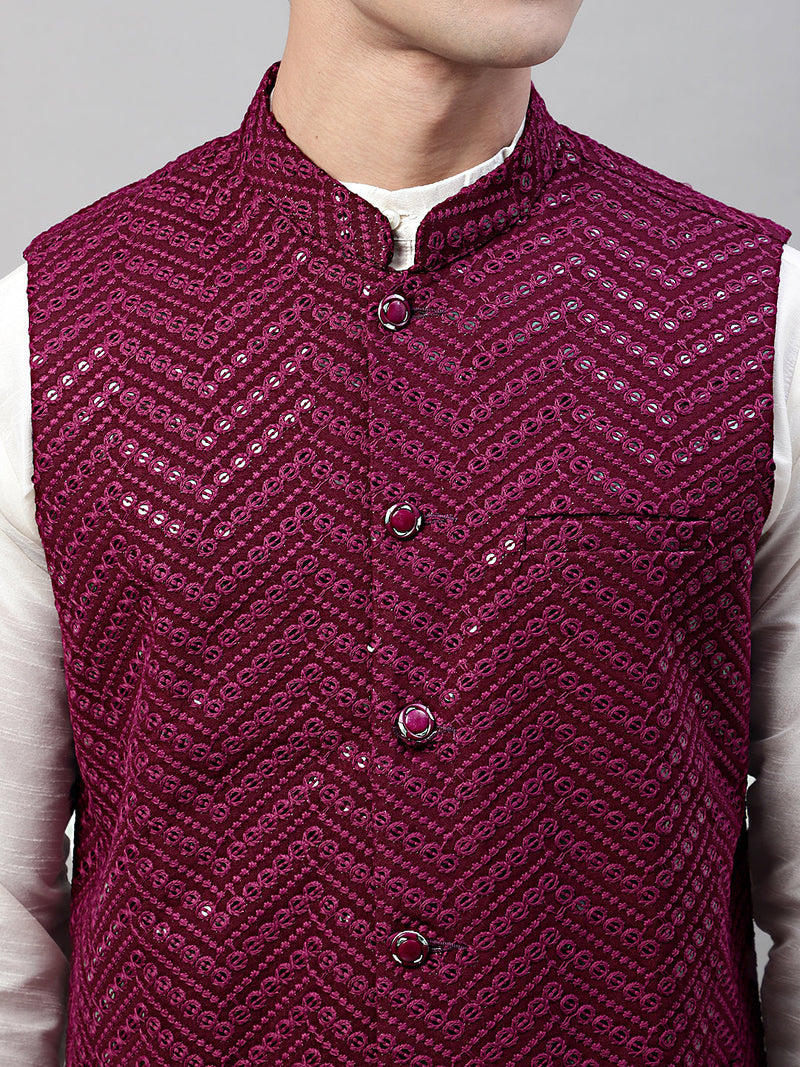 Men's Sequins Embroidered Rayon Nehru Jacket