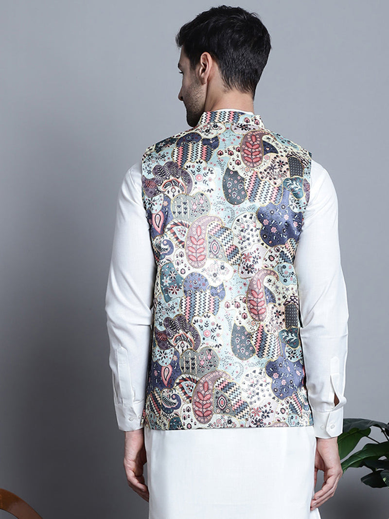 Men's Printed With Zari Work Nehru Jacket